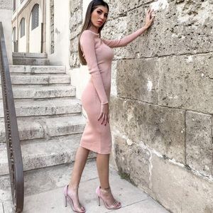 Zara Cut Out Knit Dress Dusty Pink NWT 2298/009